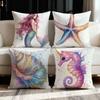 Mermaid, Starfish, Seahorse Pattern Printing Pillow Cover Short Plush Suitable Living Rooms Bedrooms Sofas Throw Cushion Cover
