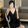 Women's Black Sparkle V-Neck Sleeveless Slip Nightgown