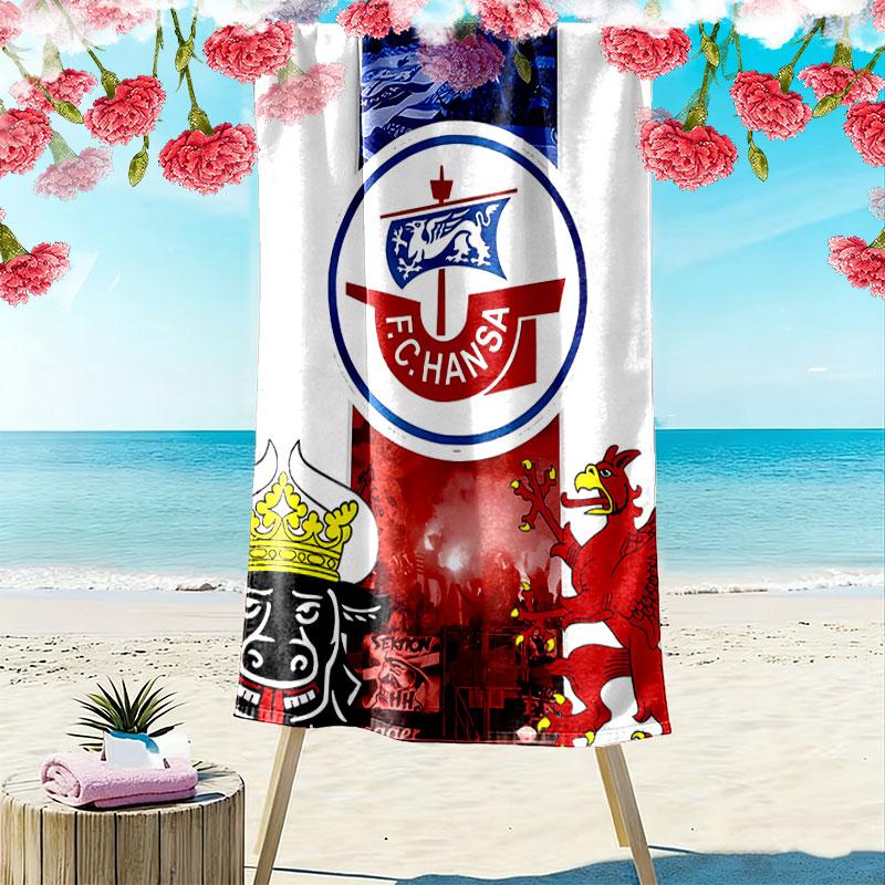 Asciugamano da Spiaggia Stampato FC Hansa Rostock, Asciugamano Grande Morbido Asciugatura Rapida per Spiaggia Campeggio Nuoto