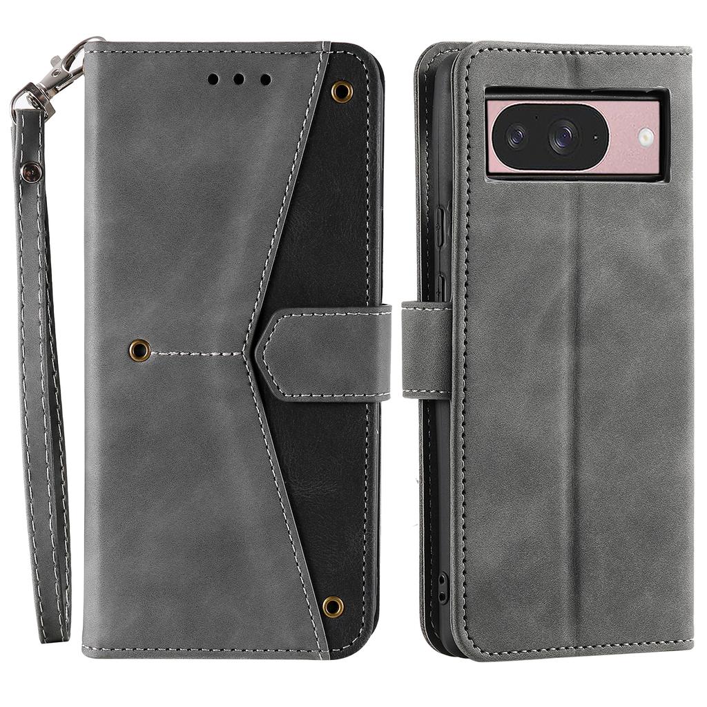 For Google Pixel 9/9 Pro Leather Case Splicing Stitching Wallet Stand Phone Cover with Strap