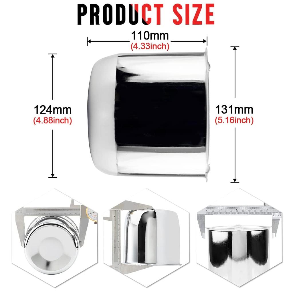 Rhinotuning 4.88" Push-Thru Wheel Center Caps, Chrome Silver, for Truck Wheel Rims and Trailers, 4 Pieces
