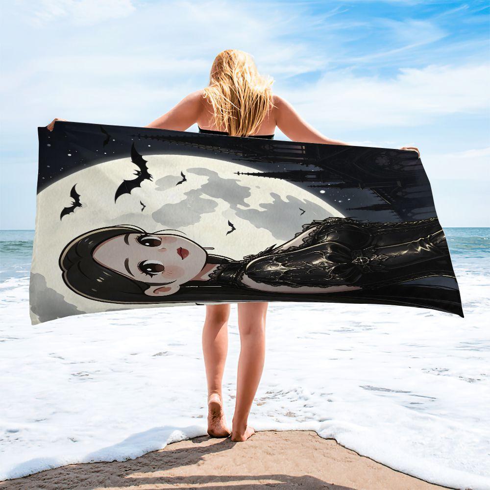 Gothic Bat Moon Lady Beach Towel Pool Towel Camping Towel Bath Towel Blanket HD Digital Print Dark Teen Beach Travel Towel