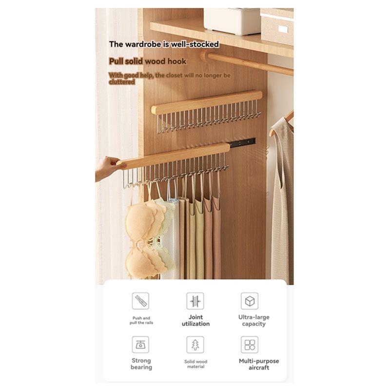 

Good-Left-Sided Wooden Hanger With 12 Multifunctional Hooks For Clothes, Belts, Ties, And Bras, Closet Organization Must-Have