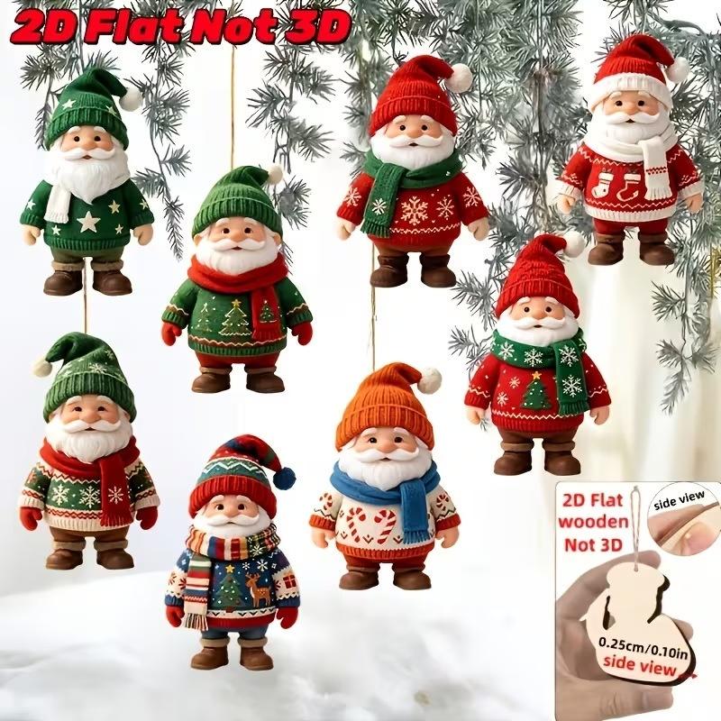8 Stück 2D Cartoon Weihnachtsmann mit vielen Geschenken Weihnachtsbaum Dekoration Hängender Anhänger Feiertags alter Mann Dekoration Weihnachten Hängende Accessoires