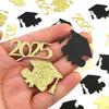 100PCS Cardstock 2025 Graduation Cap Confetti Black & Golden Paper Scatter Decor  Grad Parties