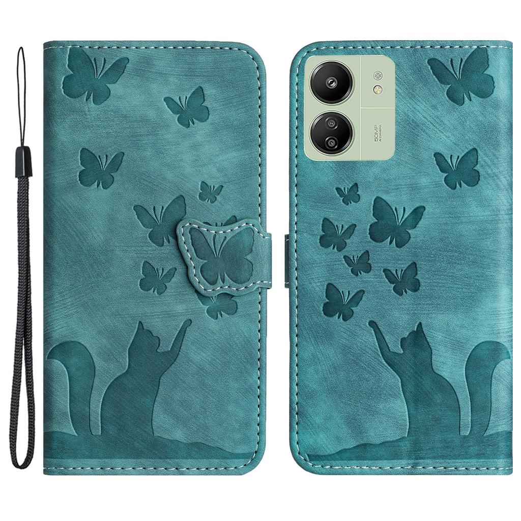 For Xiaomi Redmi 13C 4G/5G/13R 5G/Poco M6 5G/Poco C65 4G Case Cat Butterfly Imprinted Leather Magnetic Clasp Phone Cover