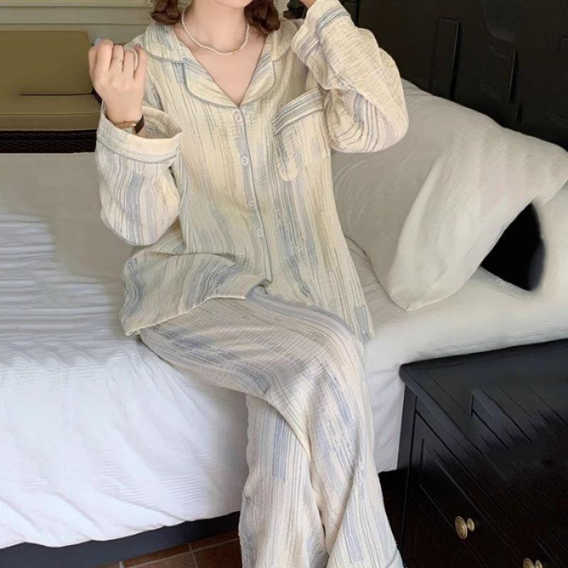 

Женский весенний пижамный комплект: Длинный рукав, дизайн с пузырьками и корой Large