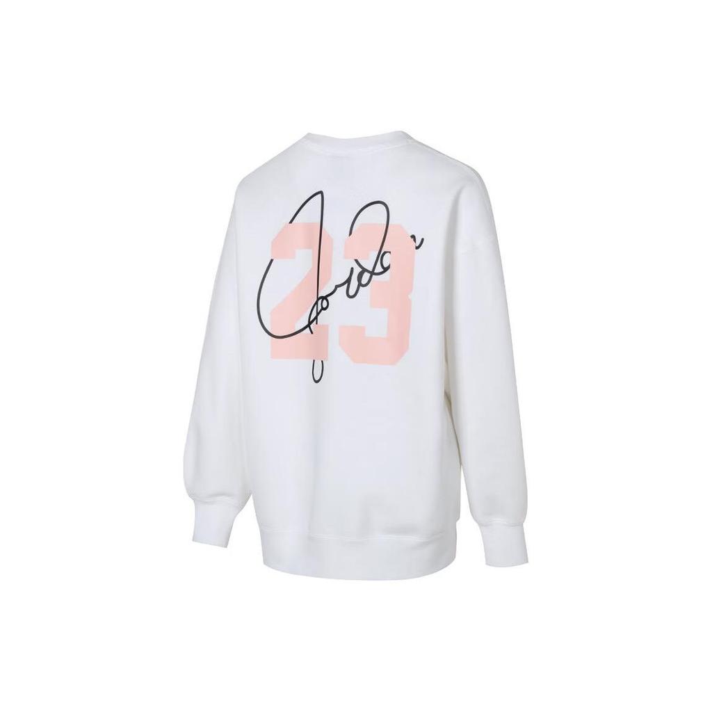 Jordan Alphabet-Druckmuster Rundhalsausschnitt Locker Trainings-Sweatshirt Damen Oberteile Weiß HF1120-100