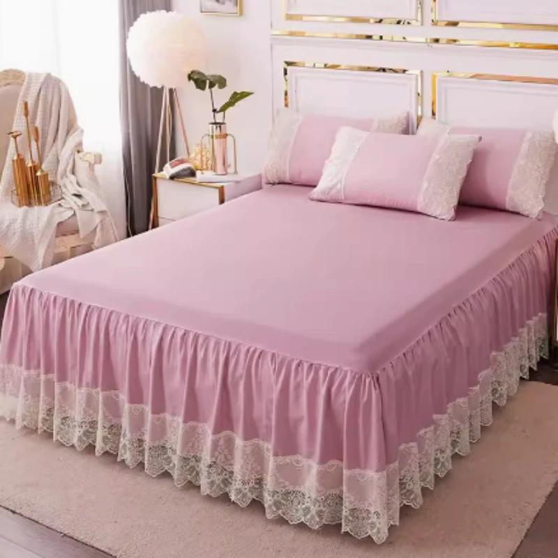 New Solid Color Bed Skirt Princess Style Lace Lace Cover Ugly Bed Apron Protective Sleeves Are Universal All Year Round