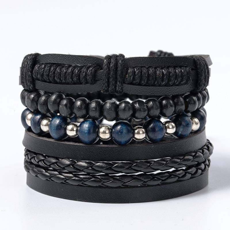 Retro Multi-layer Alloy Leather Bracelet In Ethnic Style with Waxed Rope