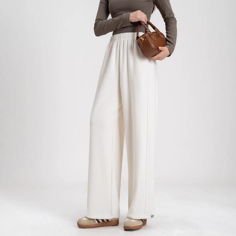 

Gray sports straight-leg pants, autumn and winter high-waisted thickened loose and thin drape sports bundle casual pants 2 L молочный белый