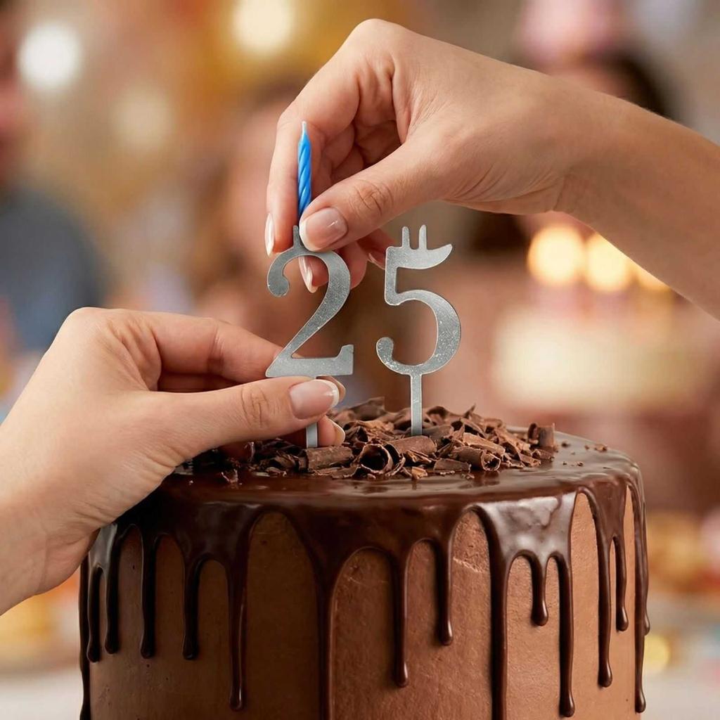 Numbered Aluminum Birthday Cake Candle Holder Set