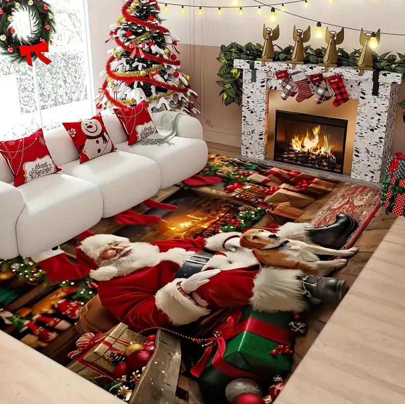 1PCS Christmas Snowflake Area Mat Red with Gold and White Snowflakes  Living Room Bedroom Decoration Holiday Home Decoration