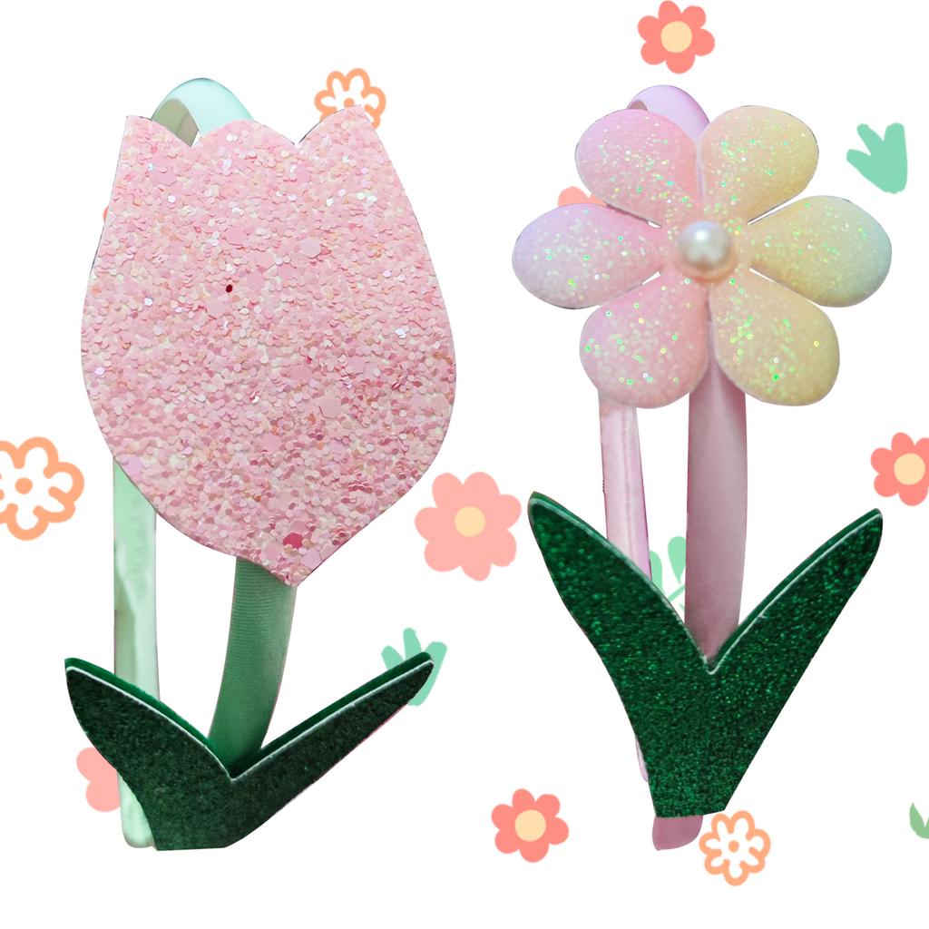 Glitter Flower Headbands Sweet Tulip Hairband Children Head Bands For Girls Sequin Printed Heart Headband Kids Hair Piece