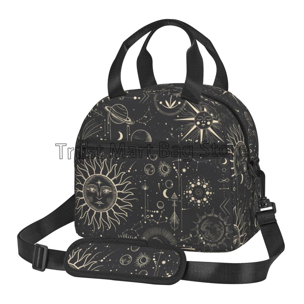 Moon Star Sun Zodiac Mystery Astrology Thermal Lunch Bag Portable Bento Tote Bag Insulated Food Container Cooler Pouch for Work