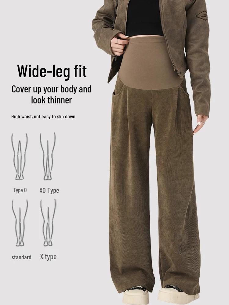 Pantalones de Pierna Ancha de Cintura Alta para Maternidad Tallas Grandes Primavera/Verano 2026 con Soporte Abdominal y Pierna Recta Forrados de Terciopelo