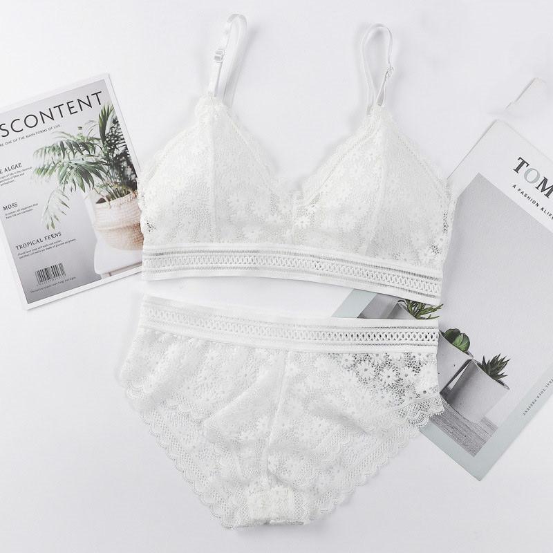 

Women Lace Bra Sets Seamless Underwear Backless Vest Sexy Panties Padded Ultrathin Bralette Female One Size белый