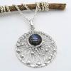 Round Cabochon Labardorite (5 Cts) Pendant Necklace Solid 925 Sterling Silver Gemstone Pendant with Chain Jewelry For Women or Girls