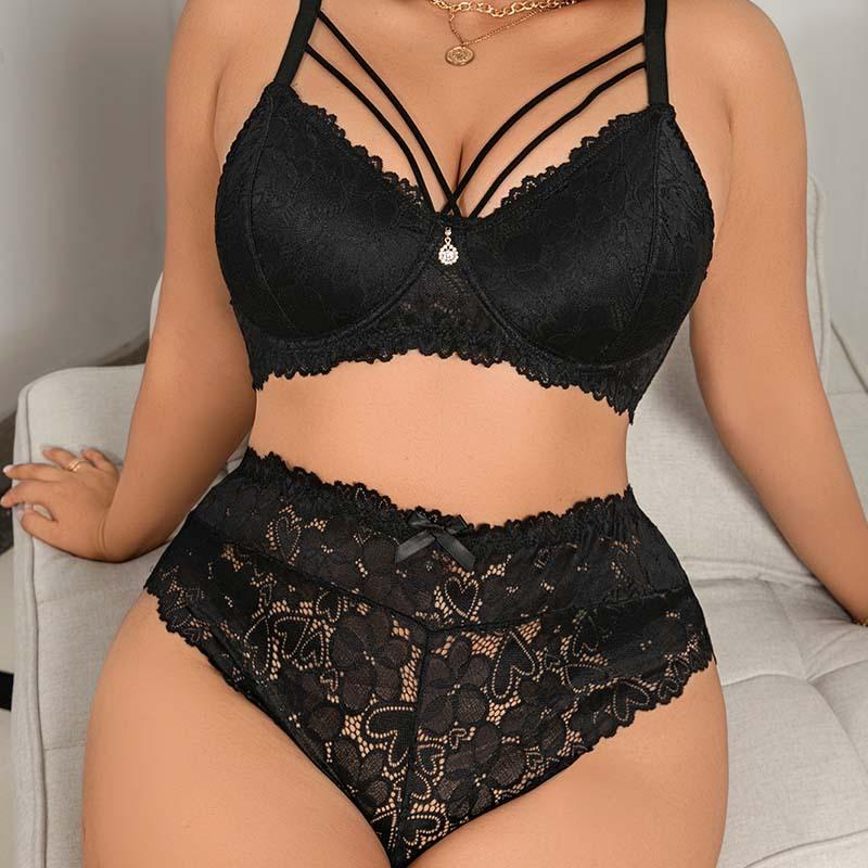 Sexy Deep V Women's Plus Size Bra Set Gathered Comfortable Adjustable Push-up Underwear Set