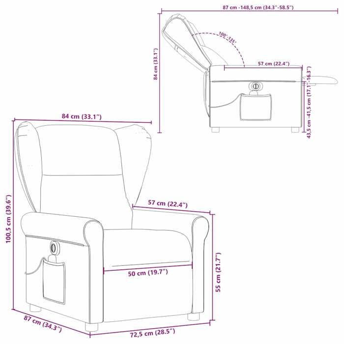 VidaXL Fauteuil de massage inclinable électrique gris nuage tissu 3303373