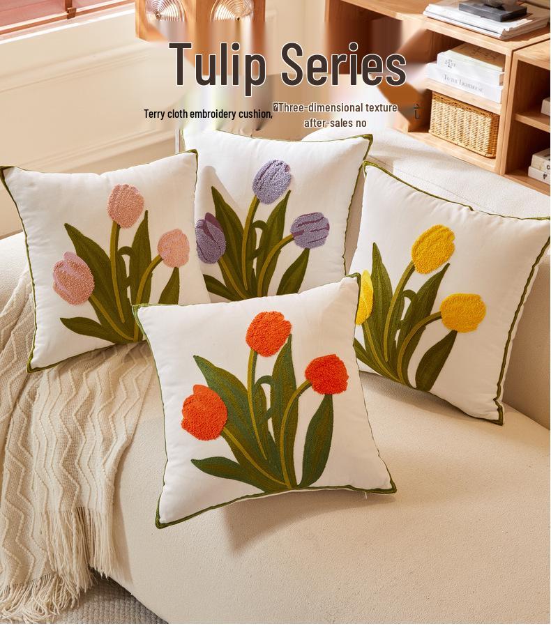 Luxuriöses pastoral gesticktes Gänseblümchen-Kissenbezug - Helles Wohnzimmer Sofa Kissen