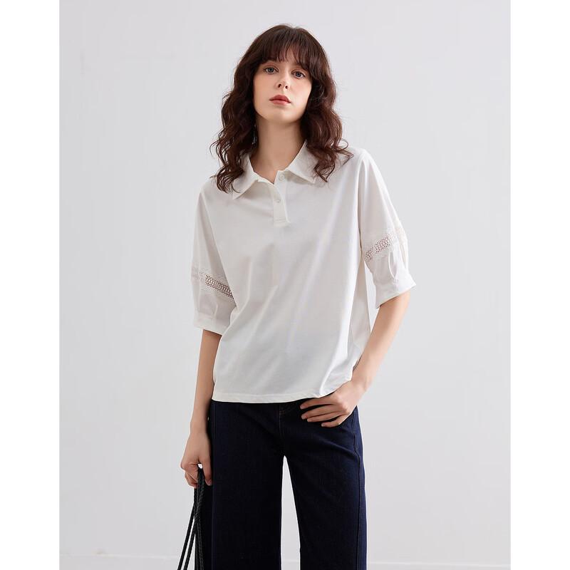 Demana Cool Tech Sorona Lapel Lace Splicing Women s T-Shirt S