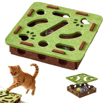 Felt Cat Puzzle Maze – Battery-Free Toy with 3 Secure Bell Balls for Indoor Cats, Encourages Hunting Instincts