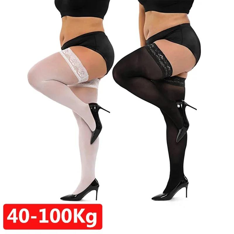 Women Plus Size Fat Sexy Stocking Lace Top Silicon Strap Anti-skid Thigh Lace Stockings Female Erotic Gift Nightclub Stockings