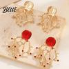 Party Wear Jewelry Faux Red Coral Drop Earrings And Necklace