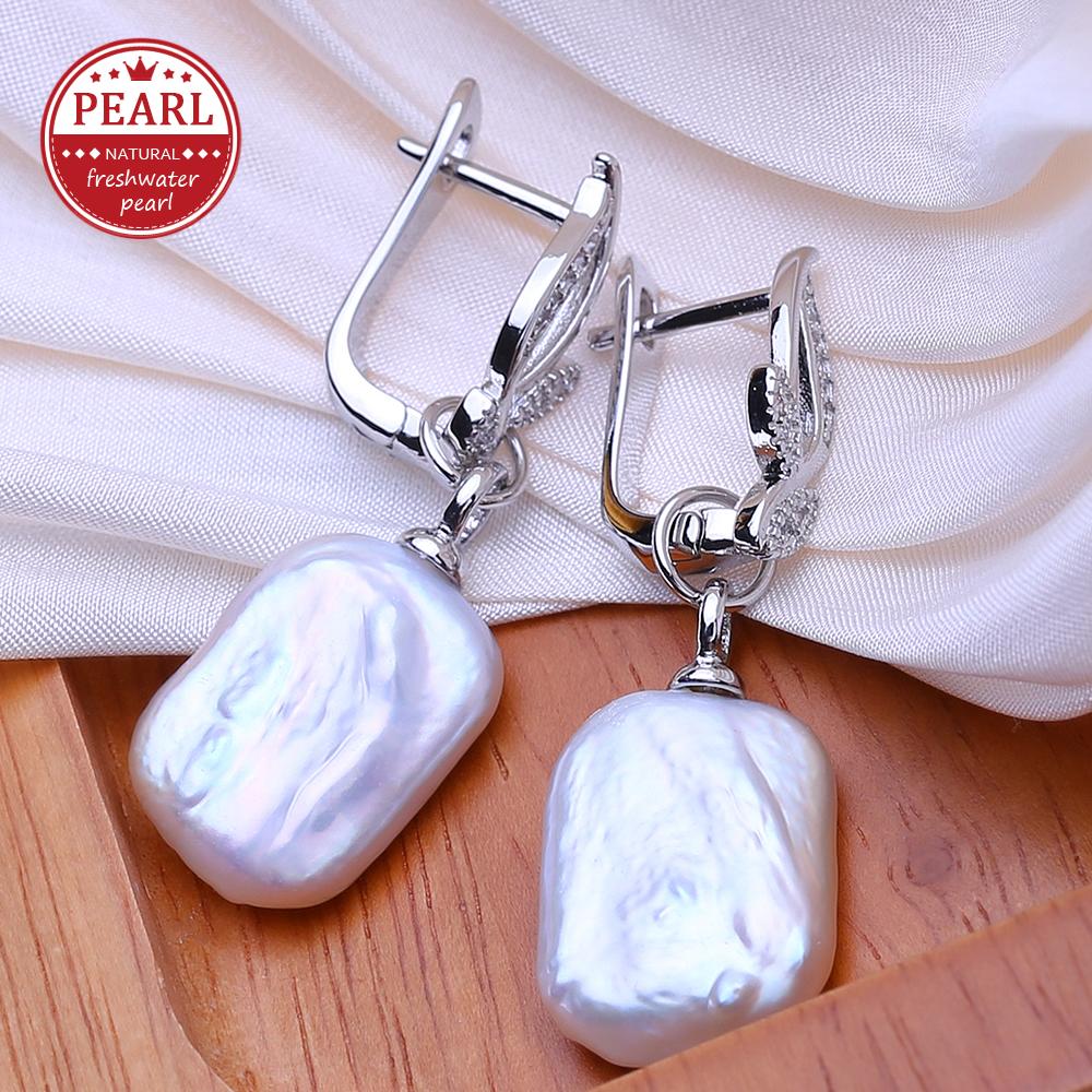 LSOOYH Натуральные Пресноводные Большие Неправильные Жемчужные Серьги Барокко Для Женщин Модные Серьги-Капли Серебристого Цвета Подарки на День Рождения
