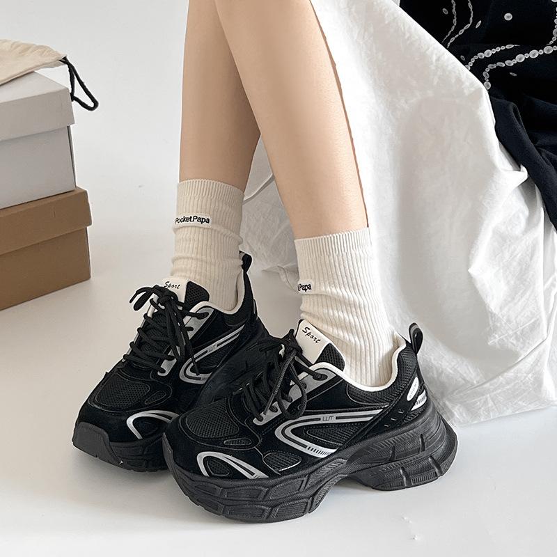 Dad Shoes Girl 2025 New Summer Thin Breathable Mesh Thick Sole Height Increasing Sports Versatile Lightweight Little White Shoes