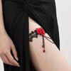 Women Leg Chain 3D Rose Decor with Elastic Band Tassel Chain Faux Crystal Pendant Leg Jewelry Wedding Night Club Party Thigh Garter