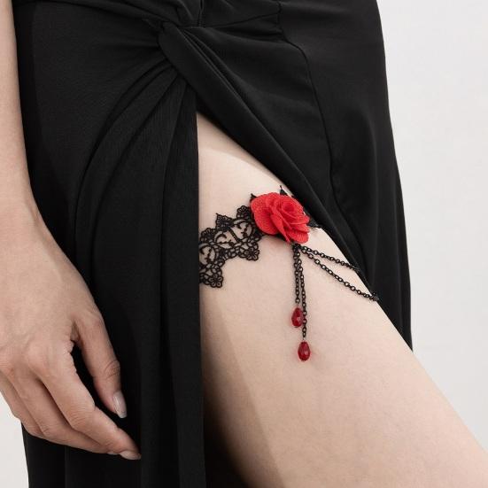 Women Leg Chain 3D Rose Decor with Elastic Band Tassel Chain Faux Crystal Pendant Leg Jewelry Wedding Night Club Party Thigh Garter