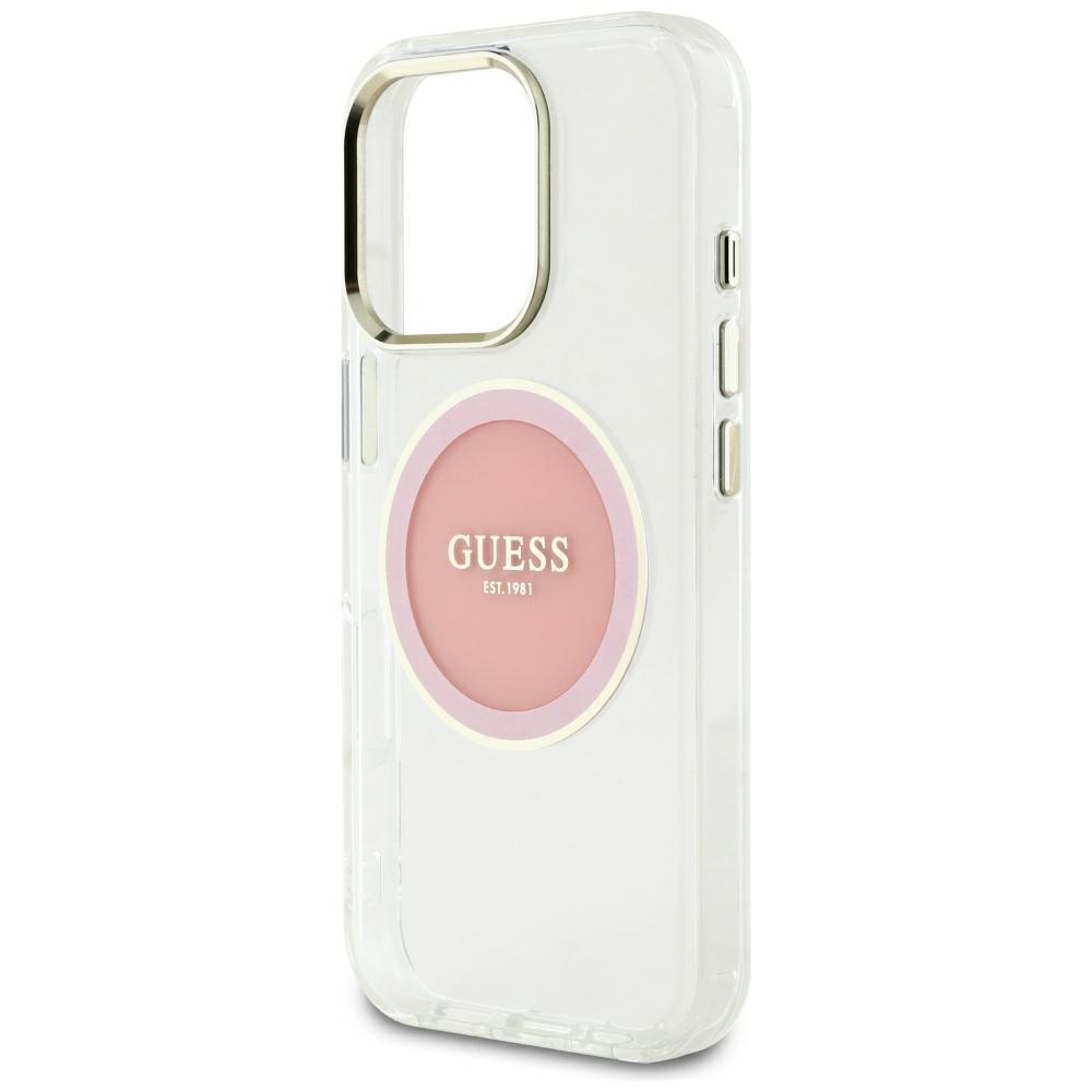 Guess IML Metal Colored Circle Classic Logo MagSafe case for iPhone 16 Pro Max pink