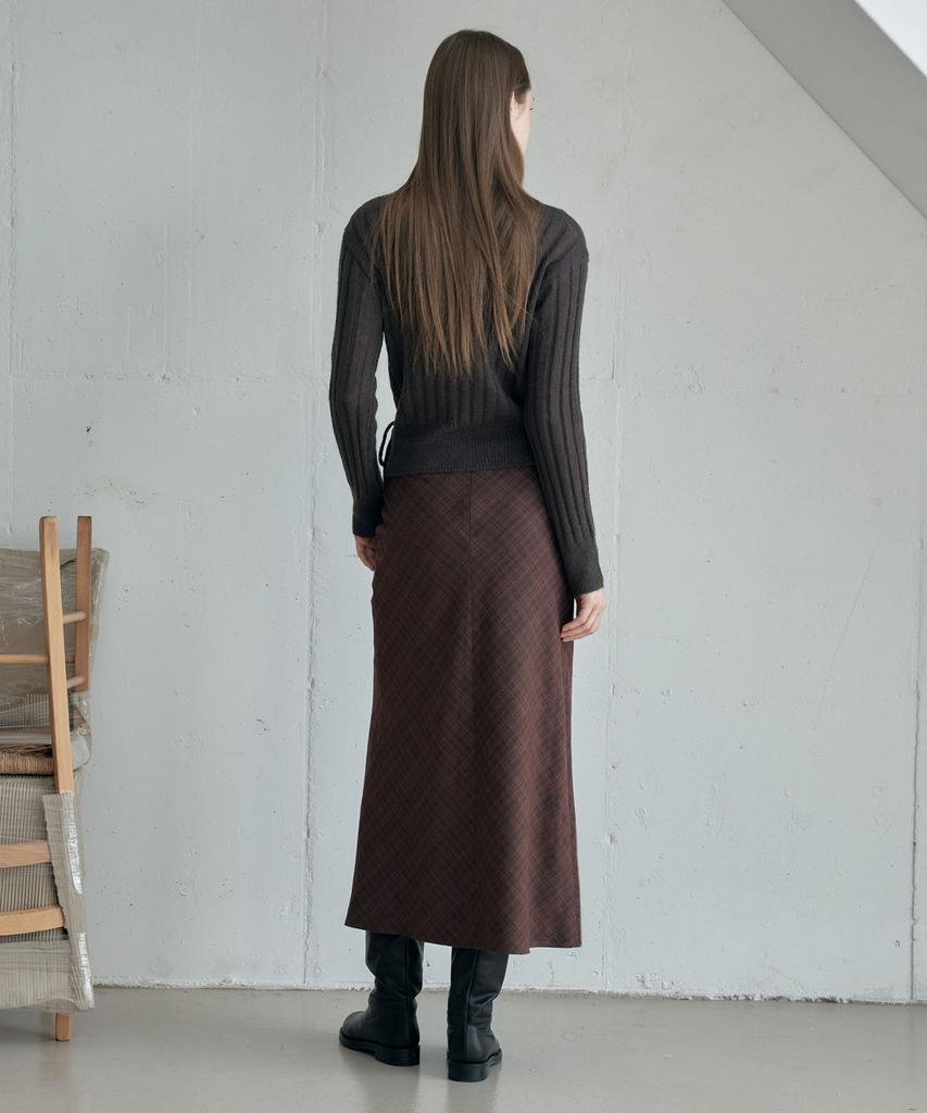 Awi Check Flared Skirt_Brick