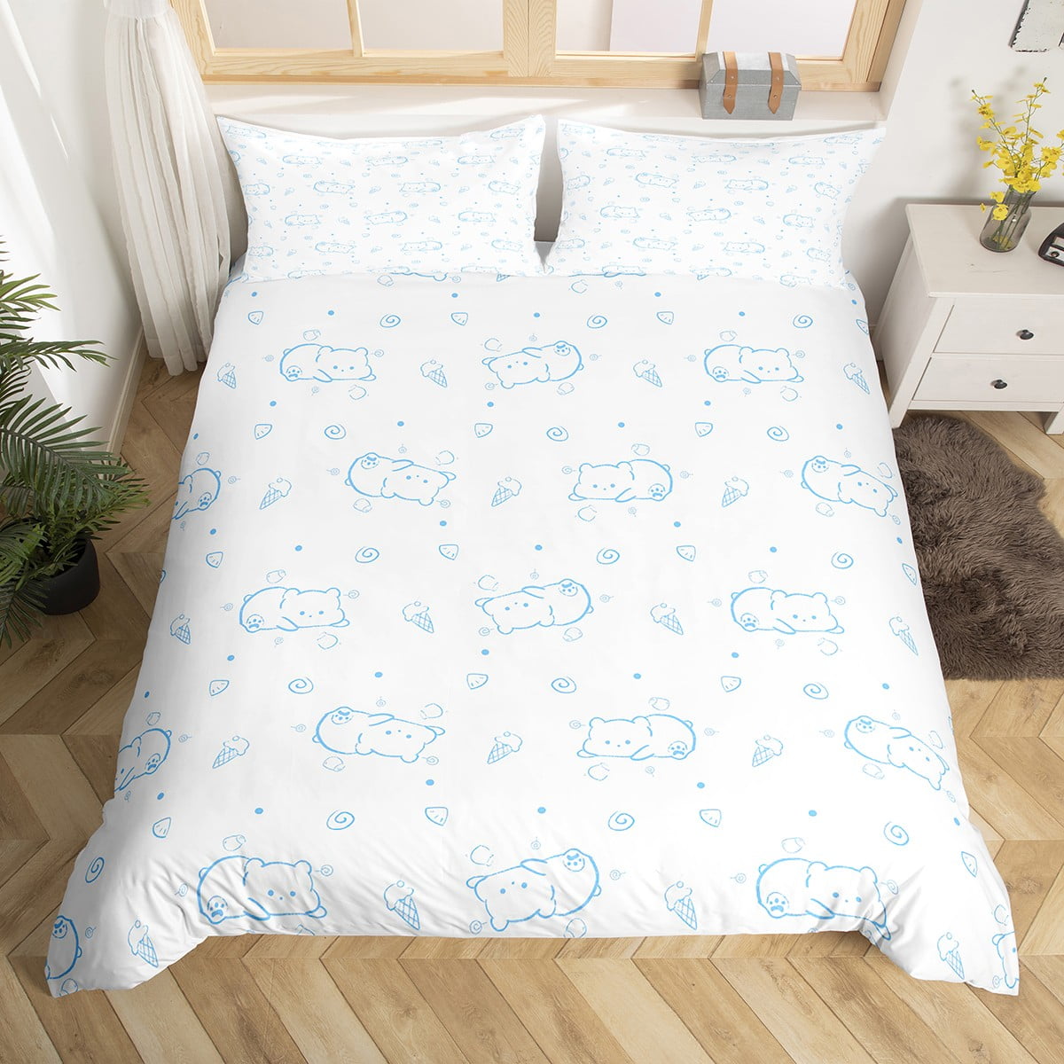 

Carton Bear Warm Comforter Cover Todler for Young Boys Young Girls, Ice Cream Polka Dots Beding Suitable Childrens Children Kids plus Tens,soft Warm 100*200cm Single