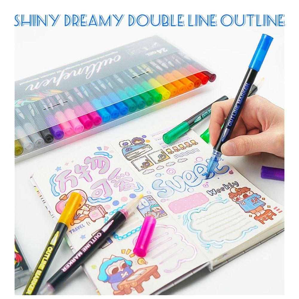 8/12/24/36/48/60 Farben Doppellinien-Umrissstifte Selbstumrissende Kunstmalstifte Kunstbedarf
