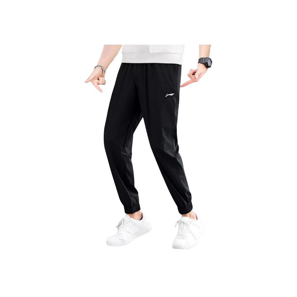 Li-Ning Minimalist Fashion Comfortable Simple Solid Color Versatile Fitness Breathable Casual Sports Suit Men suits Black APLU751-1+AYKT415-1