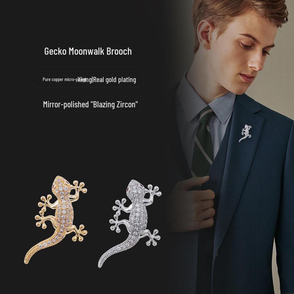 Fashion Gecko Zircon-Inlaid Men's & Women's High-Grade Brooch Corsage with Anti-Exposure Buckle