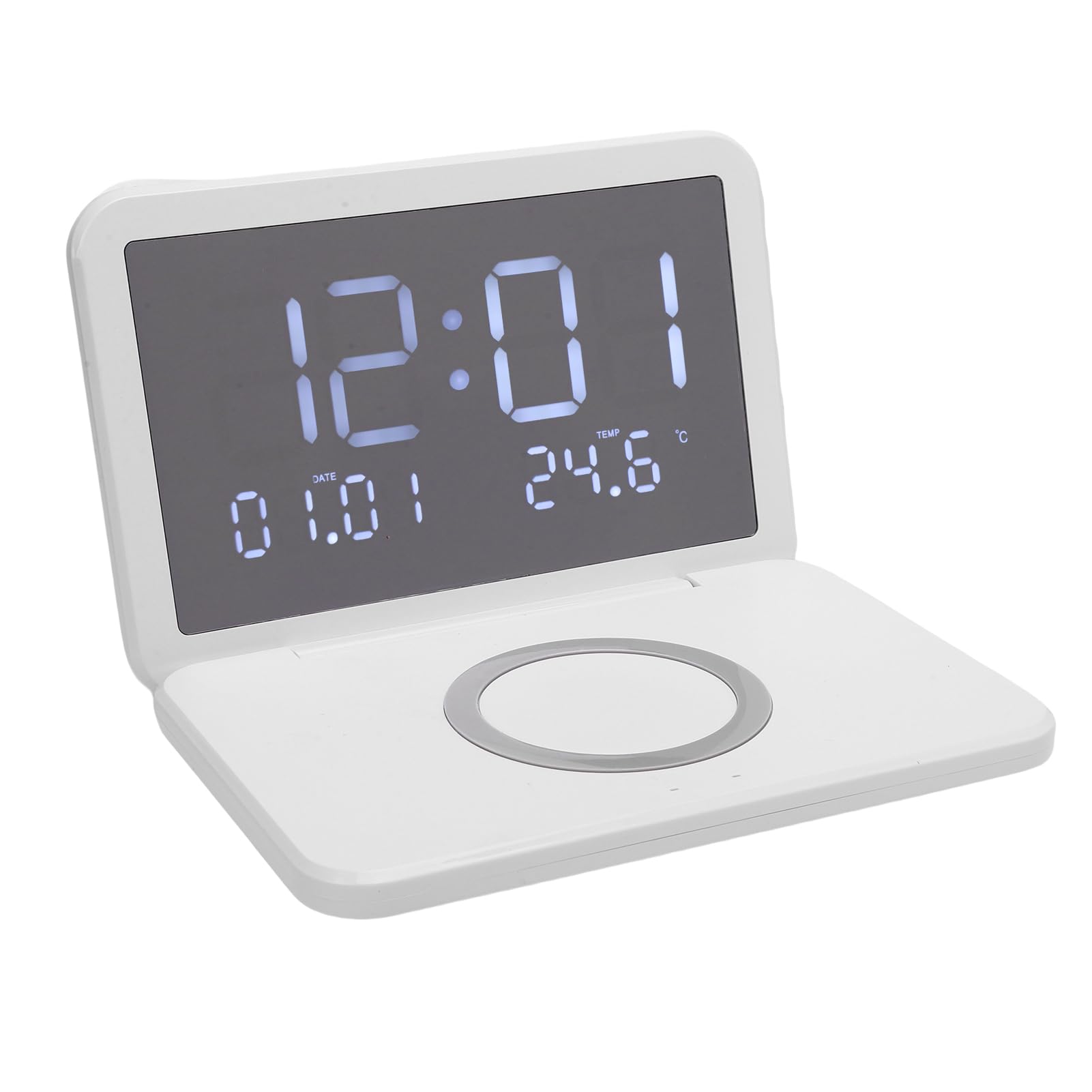 

Acogedor Wireless Charging Digital Alarm Clock, LED Mirror Electronic Clock with Flip Cover, 15W Fast Charging, Adjustable Brightness, for Bedroom (Wh