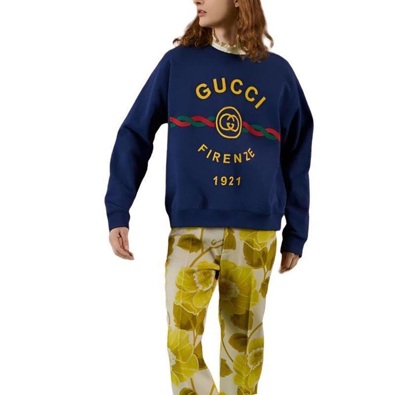 GUCCI Sweatshirts Men's Blue Crew Neck Moderate 626990-XJD7O-4409