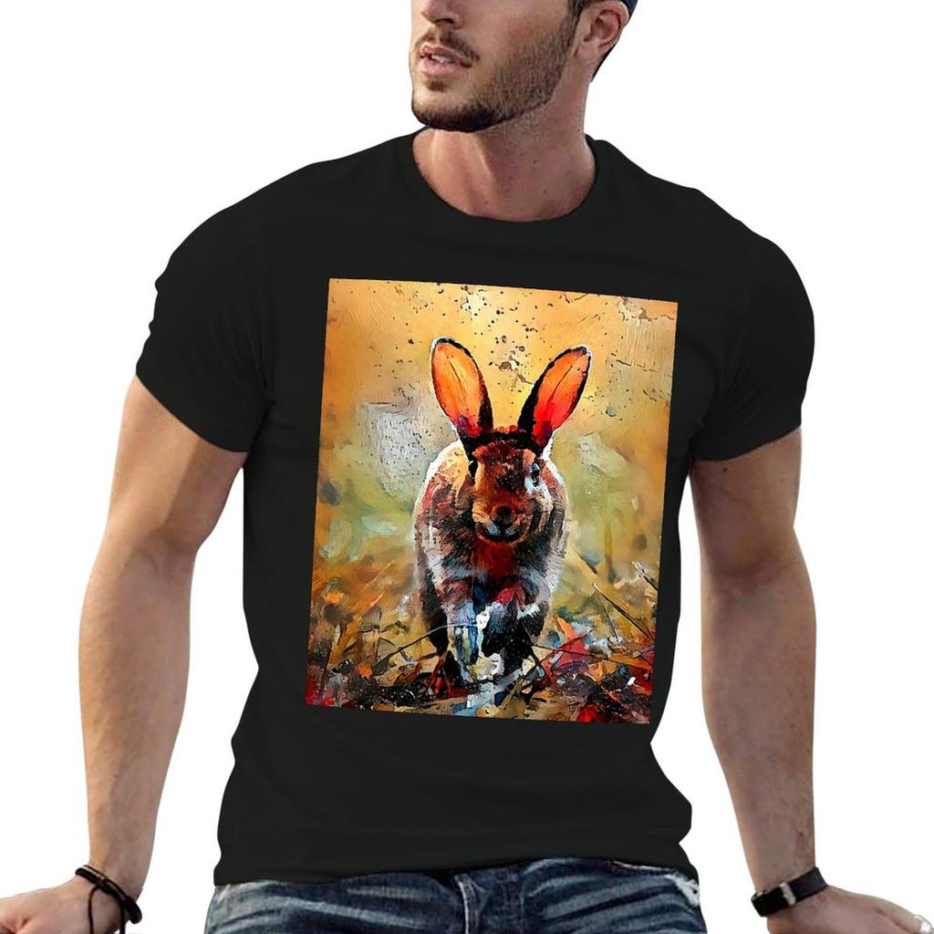 Impressionistic Portrait of an Autumn Bunny T-Shirt Anti-Wrinkle Short Sleeve T-Shirt