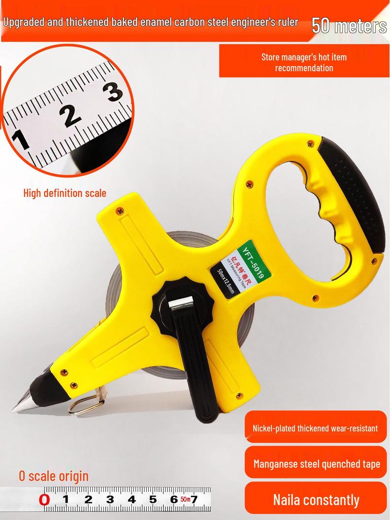 Large Measuring Tape Set: 50m, 30m Steel Tapes and 100m Cloth Tape for Construction, Engineering and Handheld Measurements.
