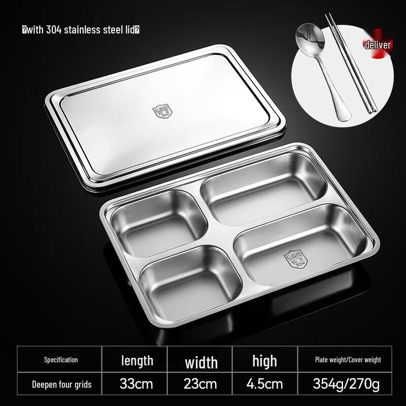 Large 304 Stainless Steel Divided Lunch Plate