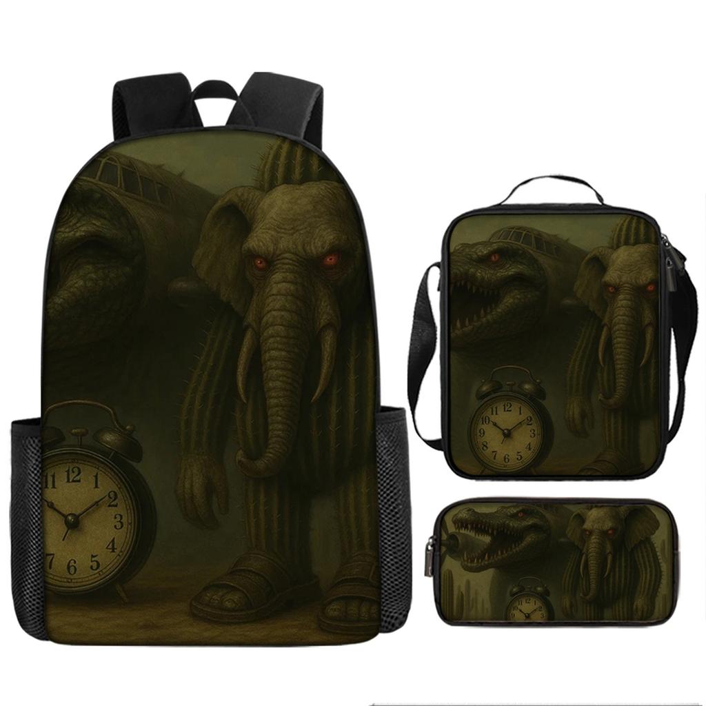 Three-pack Lightweight Children's School Bag Set, School Bag + Lunch Bag + Pencil Bag, Printed School Bag Set