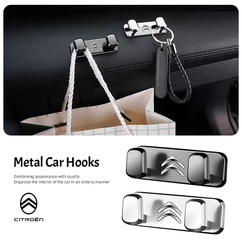 YKGBU1 Car Interior Metal Hooks Self-adhesive Storage Hanger For Citroen C5X C3 C4 Aircross Picasso Cactus Celysee e-C3 e-C4 C6 C1 C2