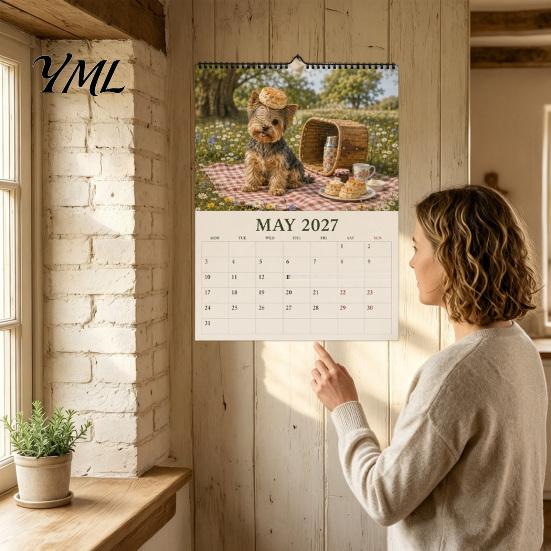 Heim Wanddekoration Yorkshire Terrier Kalender, 2027 Monats-Hängeplaner mit Metall Familienorganizer Doppelspirale für Büroorganisation