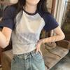 Koreanischer Stil Color Block Raglanärmel Baumwolle Schlankmachendes T-Shirt