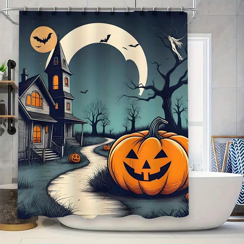 Tuniu Creepy Haunted House Halloween Theme Bathroom Curtain Spooky Pumpkin Decor For Kids And Adults