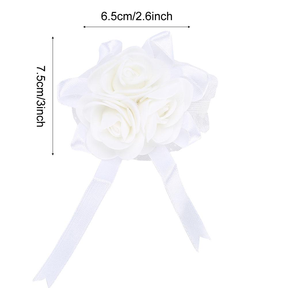 Wunderschöne Handblume Braut Brautjungfer Handgelenks-Korsage Abschlussball Hochzeitsdekorationen(Weißes Band)